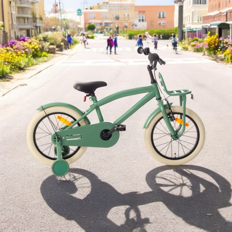Bicicleta pentru copii Procart Verde 16 inch, reglabila pe inaltime, v-brake, cadru otel, roti ajutatoare, far si stop - 1 | YEO