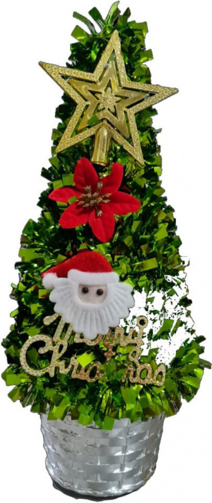 Brad artificial de Craciun Novokids Mini Christmas Tree Verde deschis pentru casa si birou, Cu decoratiuni si suport incluse, Inaltime 35 cm