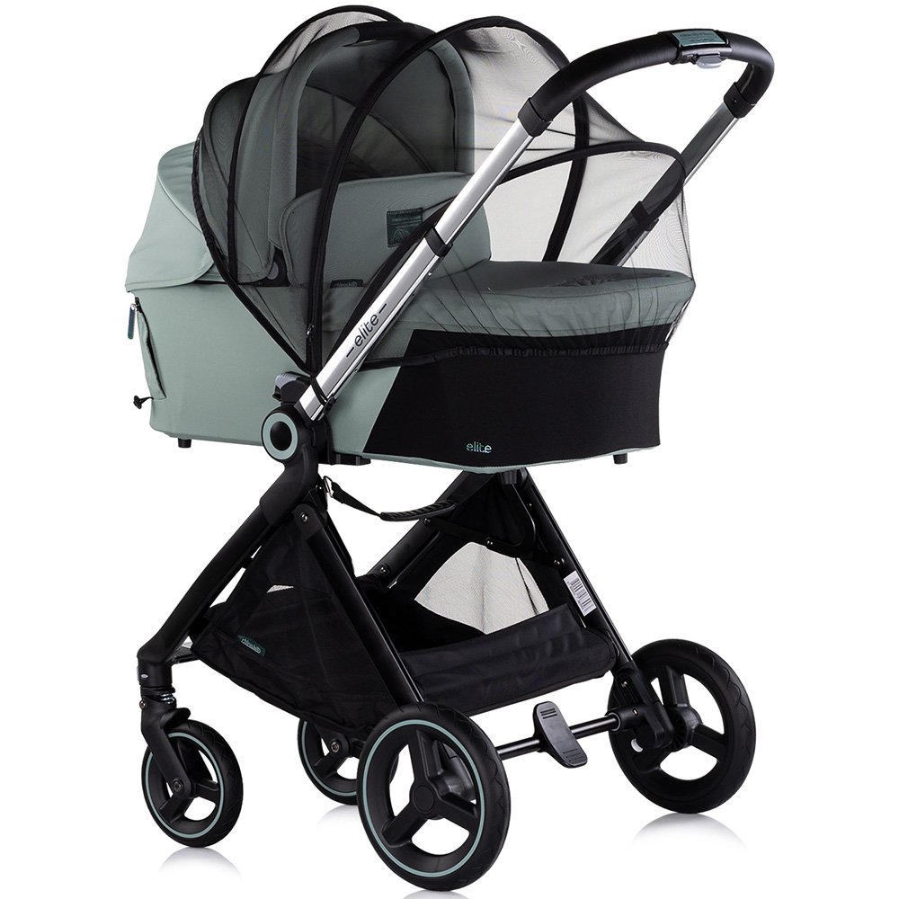 Carucior pentru copii Chipolino Elite 3 in 1 basil cu spatar reglabil, suspensii, maner ajustabil, suport picioare reglabil si accesorii - 11