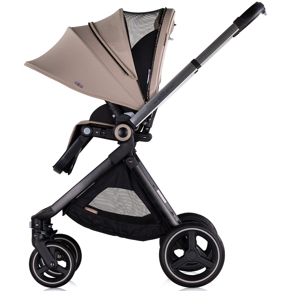 Carucior pentru copii Chipolino Elite 3 in 1 tiramisu cu spatar reglabil, suspensii, maner ajustabil, suport picioare reglabil si accesorii - 1 | YEO