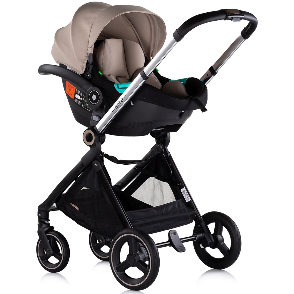 Carucior pentru copii Chipolino Elite 3 in 1 tiramisu cu spatar reglabil, suspensii, maner ajustabil, suport picioare reglabil si accesorii - 5