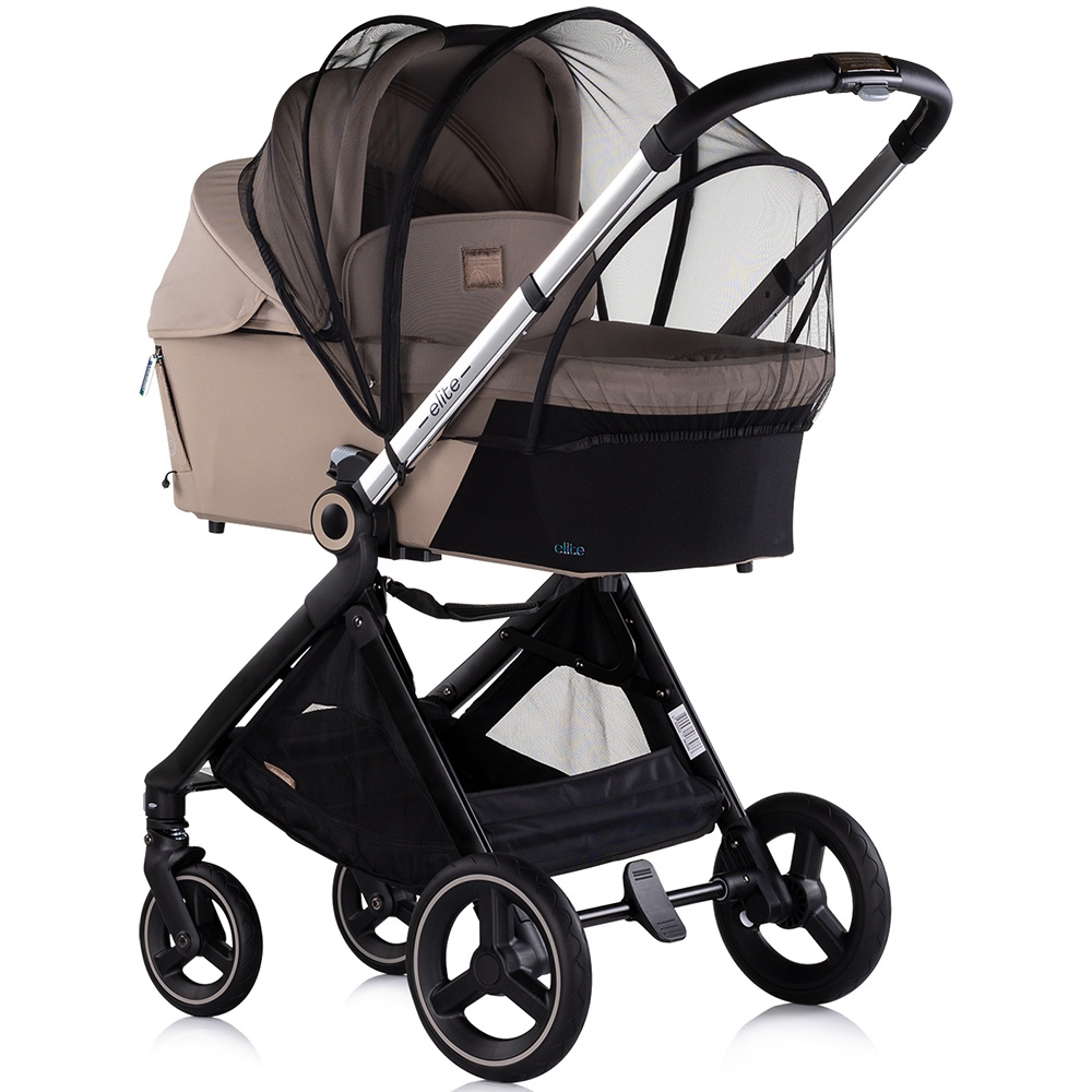 Carucior pentru copii Chipolino Elite 3 in 1 tiramisu cu spatar reglabil, suspensii, maner ajustabil, suport picioare reglabil si accesorii - 11