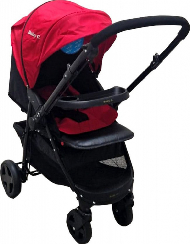 Carucior pentru copii Baby Care Pro SK10 Rosu cu Maner reversibil, Spatar reglabil in 3 trepte, Frana picior, Pliabil - 1