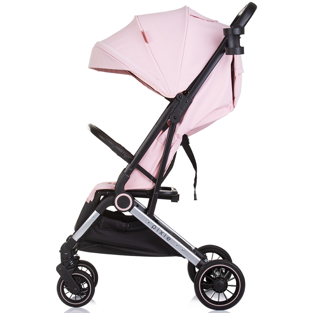 Carucior pentru copii Chipolino Pixie pink marshmallow cu spatar reglabil, suspensii, sistem tip troller, suport reglabil pentru piciore