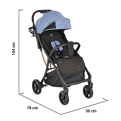 Carucior sport pentru copii Moni Cardi Blue de la nastere pana la 22kg,spatar reglabil,capotina cu plasa si banda reflectorizanta,bara de siguranta detasabila,roti pivotante cu amortizor,pliere compacta,suport sticla inclus - 2