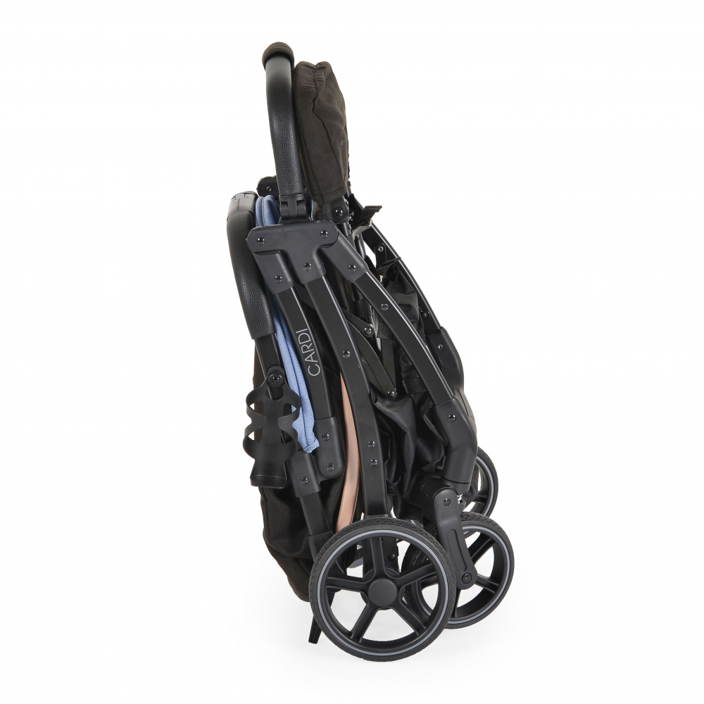 Carucior sport pentru copii Moni Cardi Blue de la nastere pana la 22kg,spatar reglabil,capotina cu plasa si banda reflectorizanta,bara de siguranta detasabila,roti pivotante cu amortizor,pliere compacta,suport sticla inclus - 3
