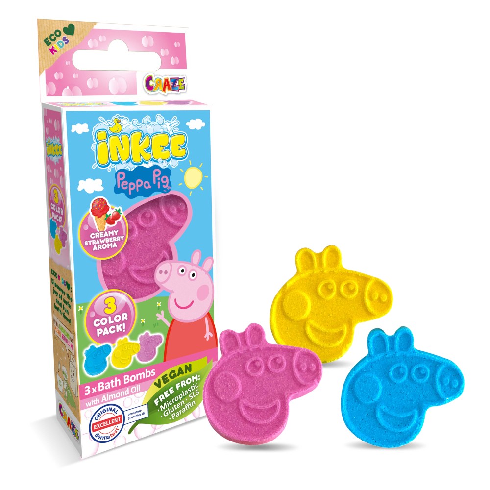 Bombe de baie Inkee 3 bucati asortate in forma de Peppa Pig Craze