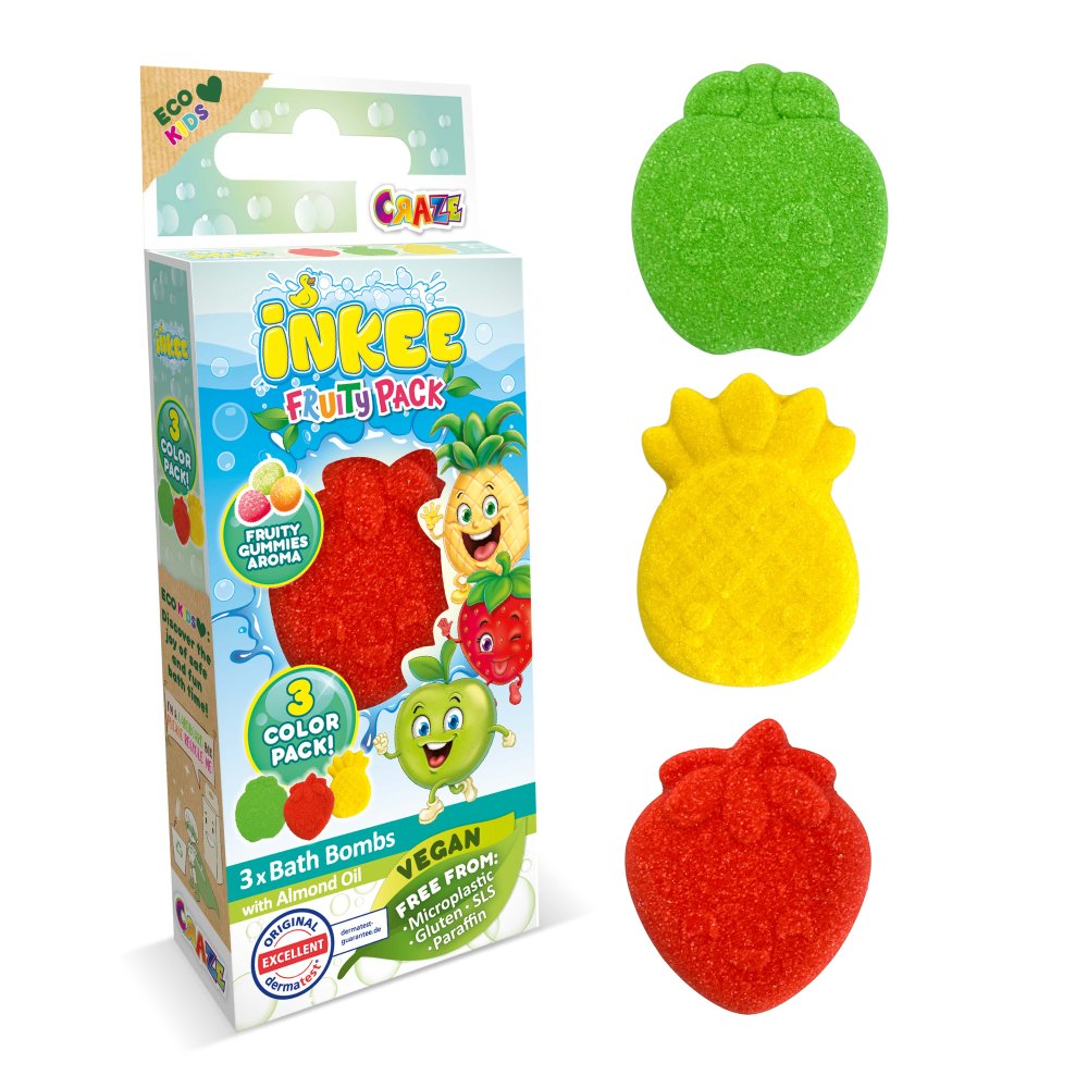 Bombe de baie Inkee 3 bucati asortate in forma de fructe Craze