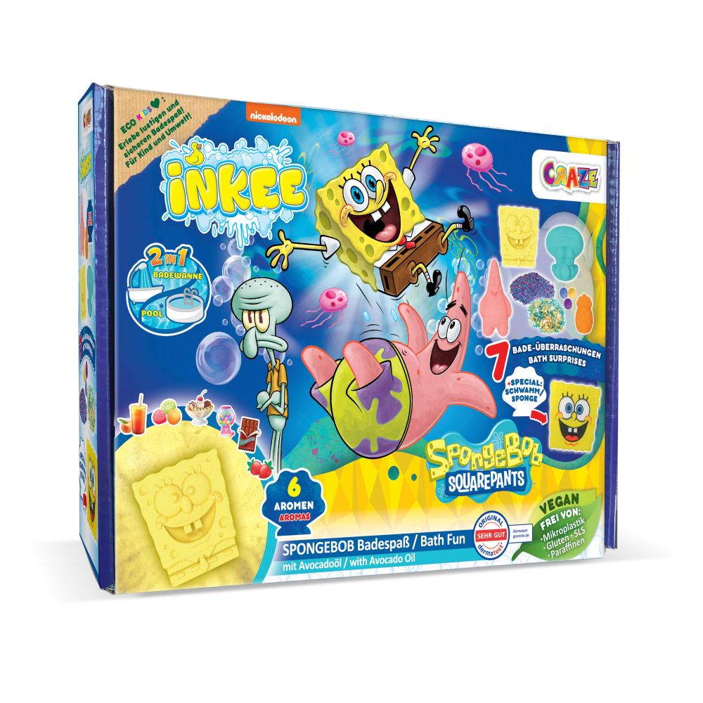 Set cadou de baie Craze Inkee cu 7 surprize SpongeBob