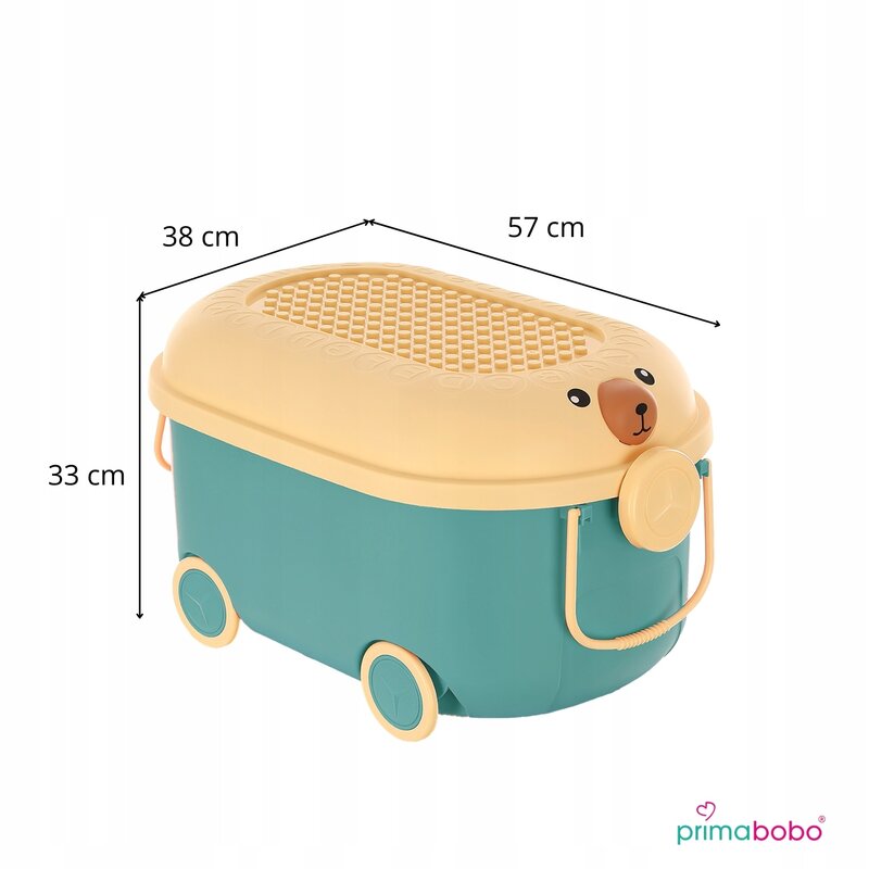 Cutie pentru jucarii Primabobo Ursulet Albastru cu suprafata adaptata blocurilor Lego, maner si roti 46 cm - 1