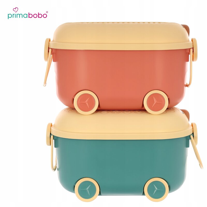 Cutie pentru jucarii Primabobo Ursulet Roz cu suprafata adaptata blocurilor Lego, maner si roti 46 cm - 3