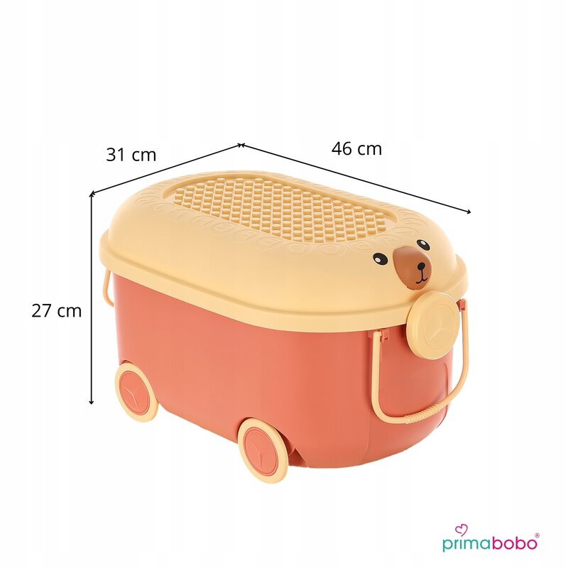 Cutie pentru jucarii Primabobo Ursulet Roz cu suprafata adaptata blocurilor Lego, maner si roti 46 cm - 6