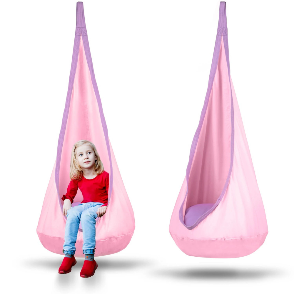 Hamac tip Cocoon pentru copii 140 x 55 cm Neo-Sport Cocoon Roz deschis, utilizare interiorexterior, capacitate maxima 80 kg, husa detasabila si lavabila, perna cu umplutura moale inclusa - 3 | YEO