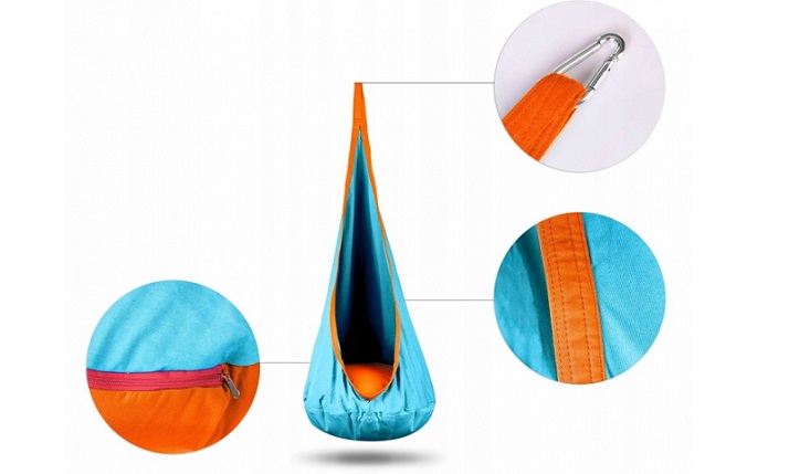 Hamac tip Cocoon pentru copii 140 x 55 cm Neo-Sport Cocoon Turcoaz, utilizare interiorexterior, capacitate maxima 80 kg, husa detasabila si lavabila, perna cu umplutura moale inclusa - 3 | YEO