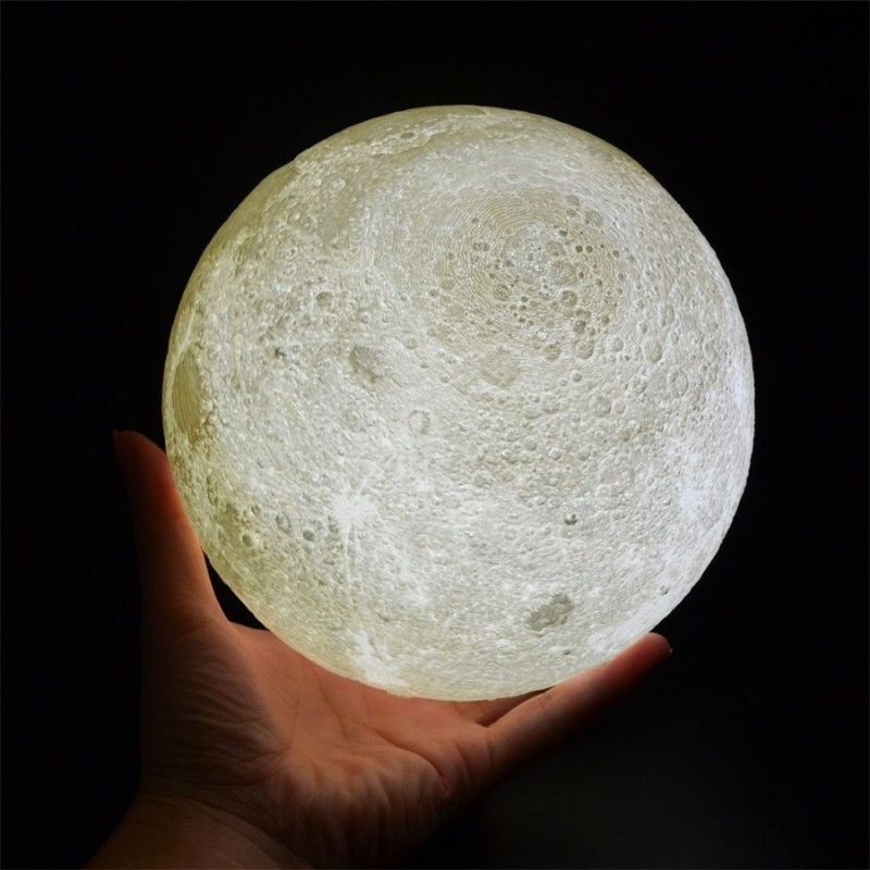 Lampa de veghe luna 3d 20 cm, 16 culori, telecomanda, suport lemn, reincarcabila usb - 2