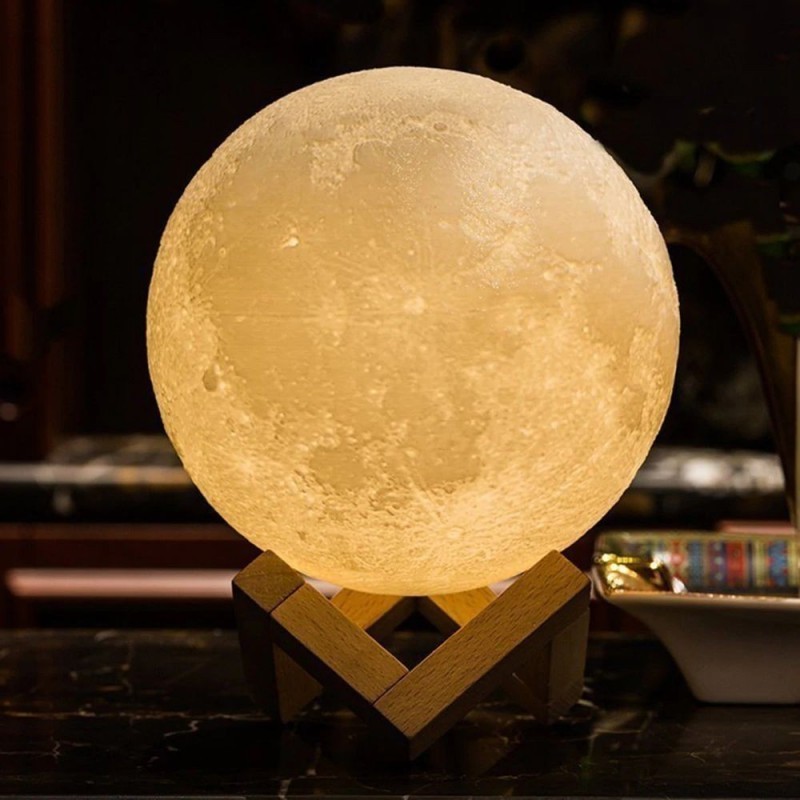 Lampa de veghe luna 3d 20 cm, 16 culori, telecomanda, suport lemn, reincarcabila usb - 7