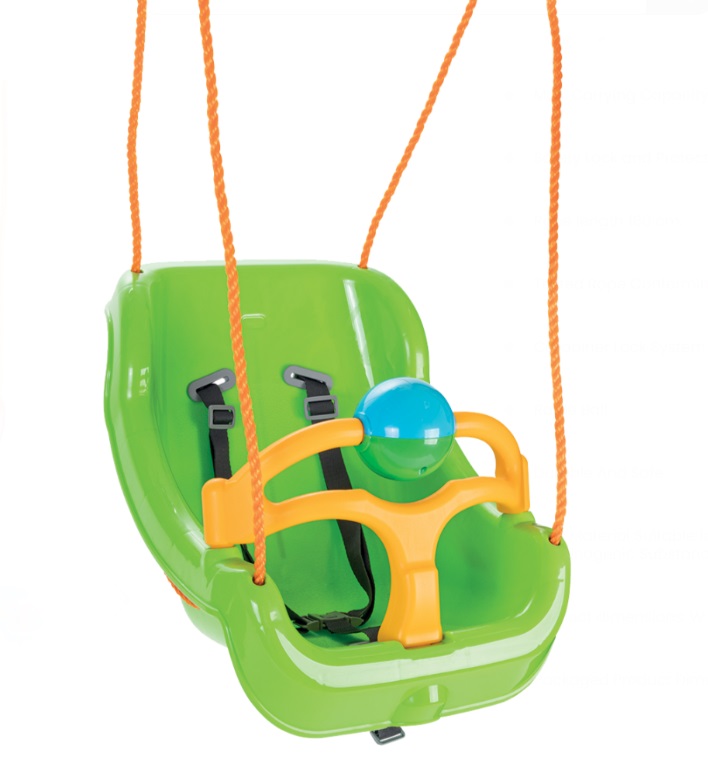 Leagan mare pentru copii Pilsan Big Swing Verde cu bara de protectie detasabila,bila cu zornaitoare,centuri de siguranta,franghie 160cm reglabila,greutate maxima suportata 100kg - 3 | YEO