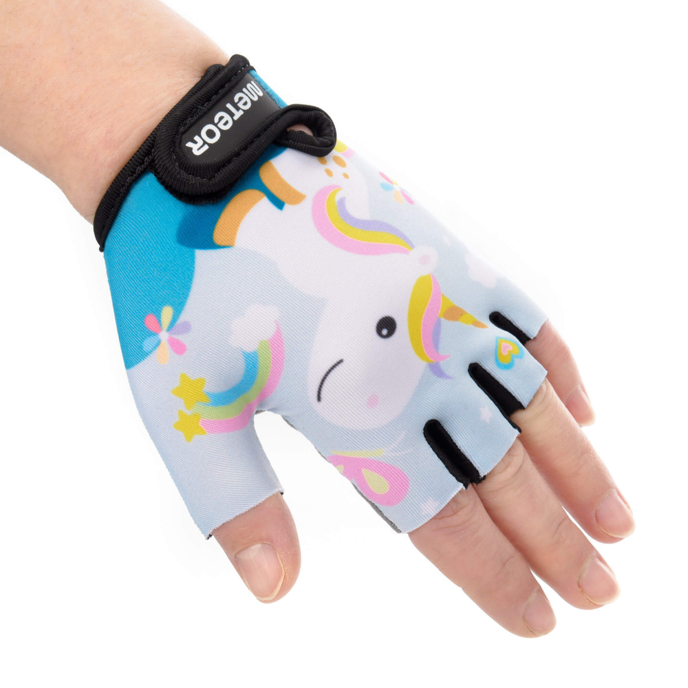 Manusi de ciclism pentru copii, Meteor, cu piele ecologica si insertii din spuma, inchidere velcro, masura S, lungime manusa 11.2 cm, Pony - 1 | YEO