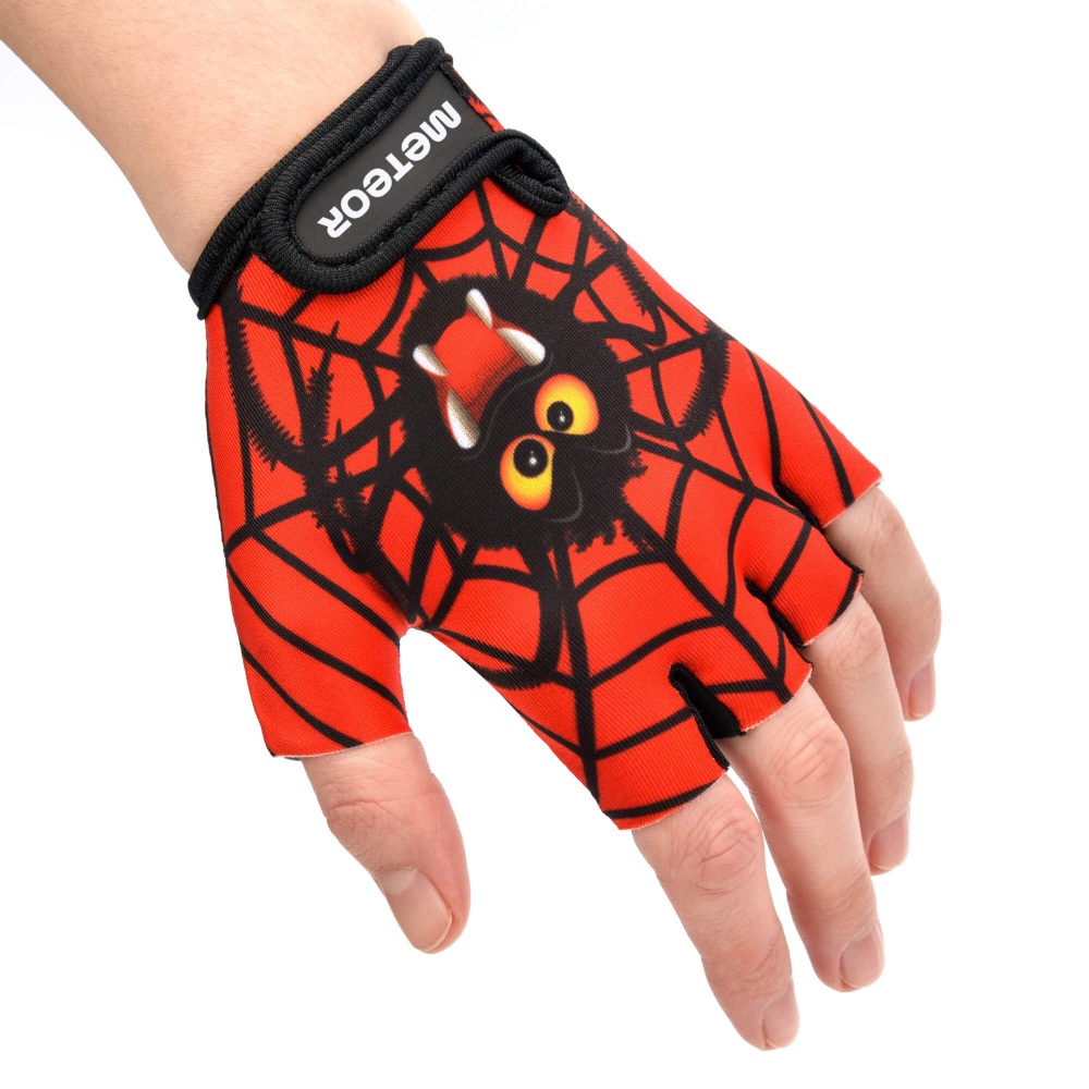 Manusi de ciclism pentru copii, Meteor, cu piele ecologica si insertii din spuma, inchidere velcro, masura S, lungime manusa 11.2 cm, Spider - 1 | YEO