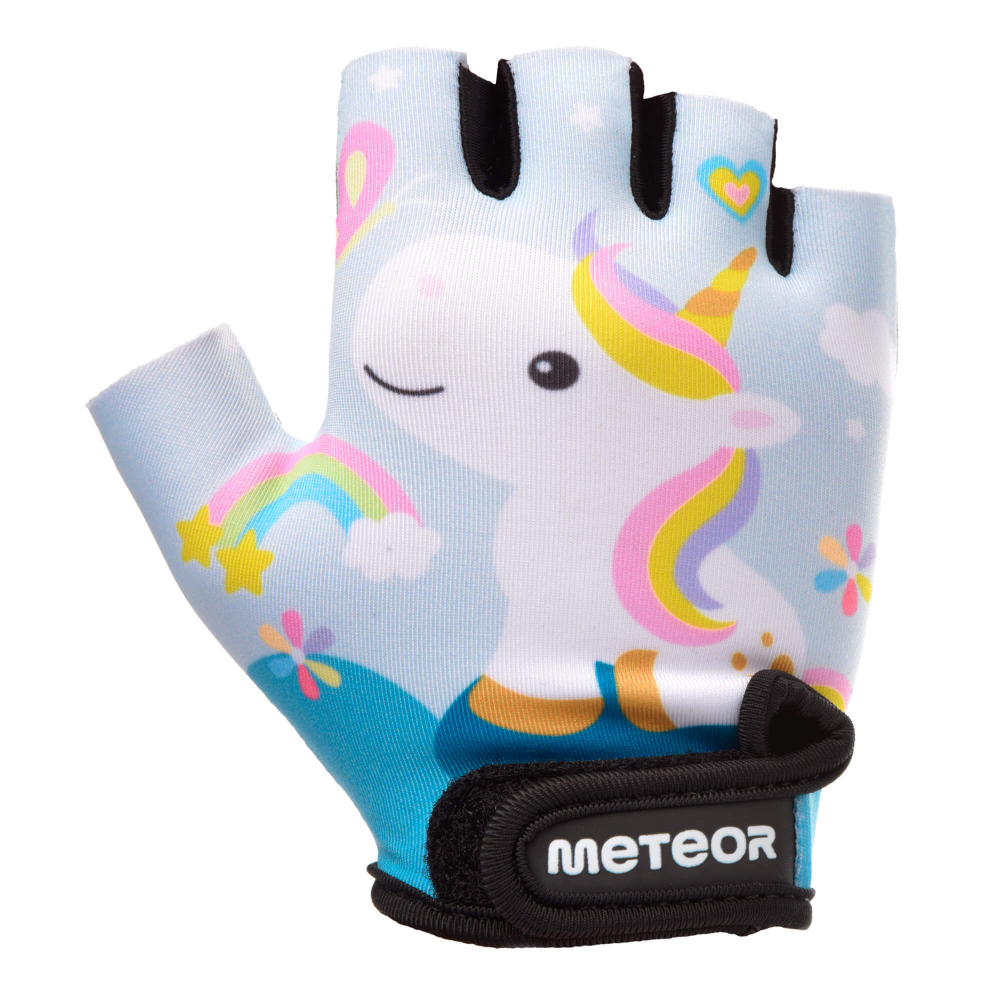 Manusi de ciclism pentru copii, Meteor, cu piele ecologica si insertii din spuma, inchidere velcro, masura XS, lungime manusa 10.7cm, Pony