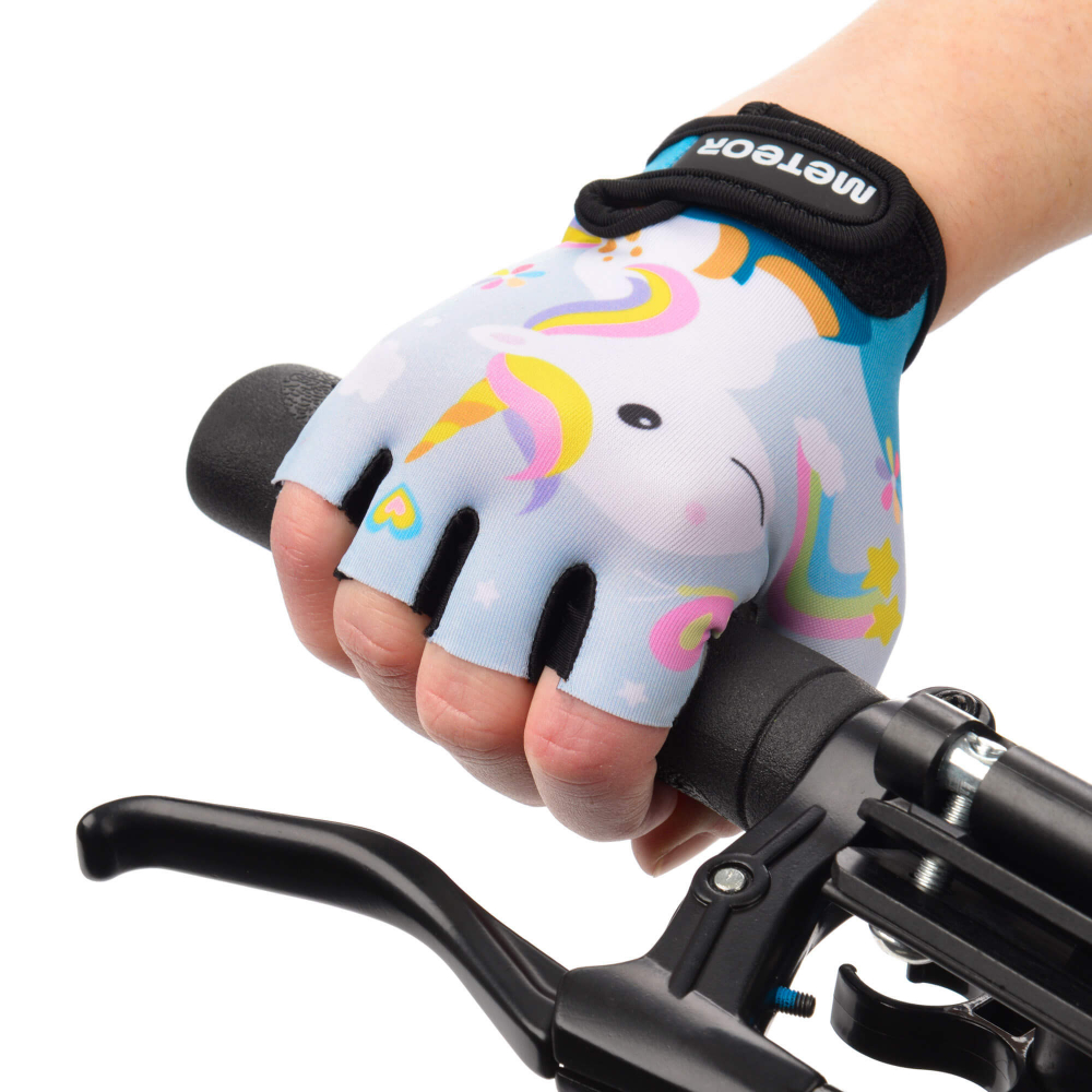 Manusi de ciclism pentru copii, Meteor, cu piele ecologica si insertii din spuma, inchidere velcro, masura XS, lungime manusa 10.7cm, Pony - 3 | YEO