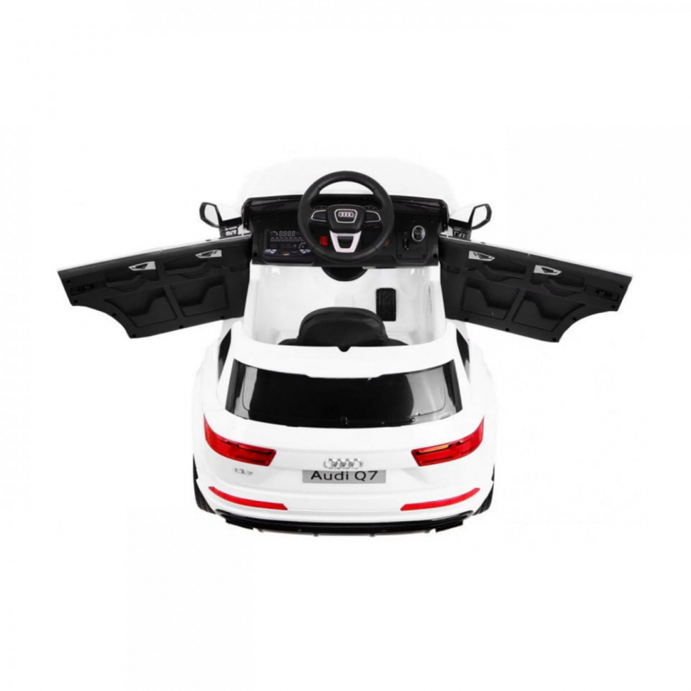 Masinuta electrica pentru copii Novokids Audi Q7 Alb, Roti din Cauciuc EVA, Greutate admisa 30 kg, Usi cu deschidere, 2 Viteze, Lungime 121 cm, 2 motoare, control parental - 1
