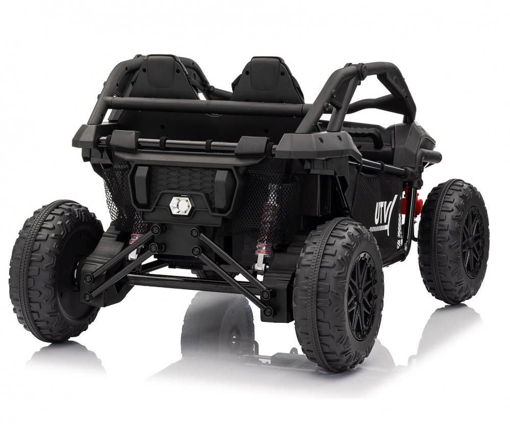 Masinuta electrica de teren pentru 2 copii Nichiduta UTV 4x4 Black, telecomanda 2.4G,acumulator 12V10Ah,4 motoare,roti late din cauciuc EVA,scaun din piele,suspensii,faruri cu lumini LED,mufa USB,MP3,Bluetooth,120x81x65cm - 1