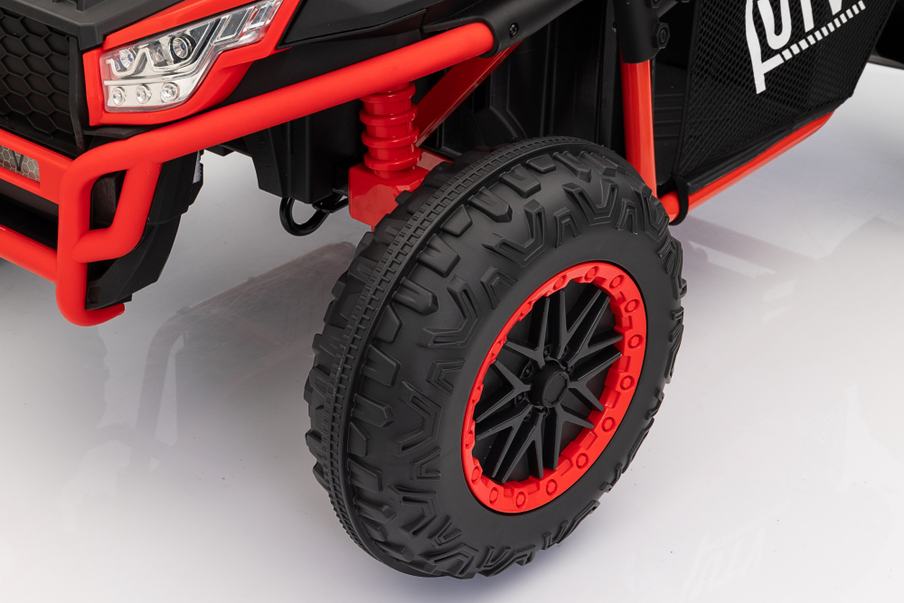 Masinuta electrica de teren pentru 2 copii Nichiduta UTV 4x4 Red,800W , telecomanda 2.4G,acumulator 12V10Ah,roti late din cauciuc EVA,scaun din piele,suspensii,faruri cu lumini LED,mufa USB,MP3,Bluetooth,120x81x65cm - 2