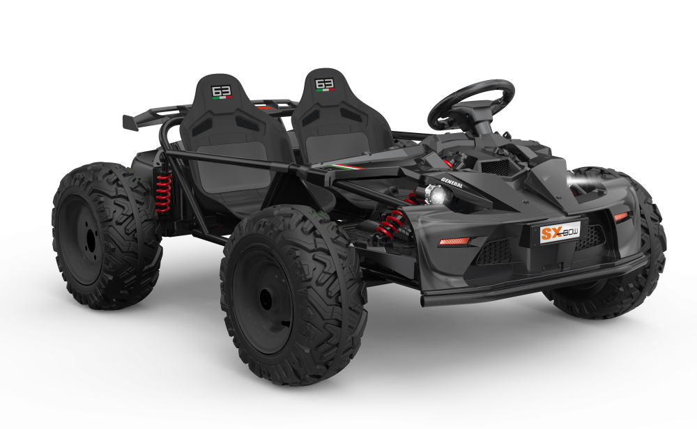 Masinuta electrica pentru 2 copii Nichiduta General SX-Bow Black 48V 4x4, Motor independent 800w, Acumulator 4x12V 20Ah, suspensii, Faruri cu lumini LED, Mufa USB, MP3, Bluetooth, Centuri siguranta
