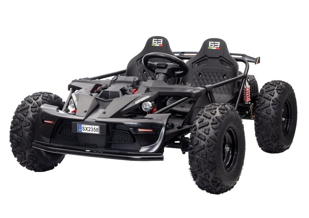 Masinuta electrica pentru 2 copii Nichiduta General SX-Bow Black 48V,Motor 800w,Acumulator 4x12V 20Ah,3 Viteze,Cadru metalic integral,Pedala acceleratie,Frana de mana+pedala,Roti gonflabile in 4 prezoane,Suspensii,Faruri LED - 2