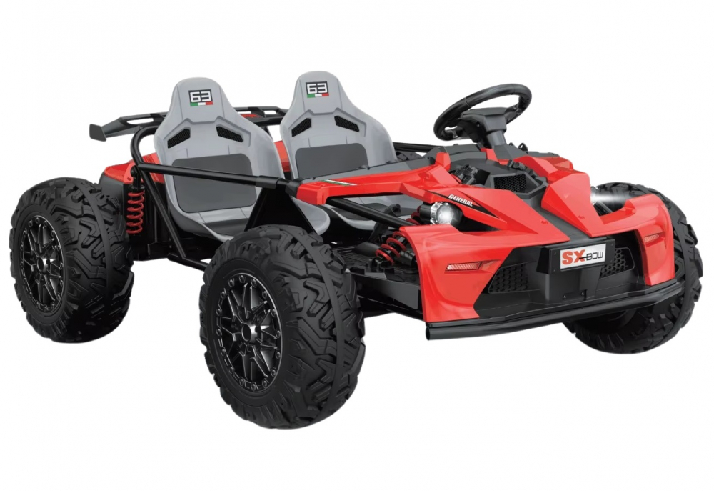 Masinuta electrica pentru 2 copii Nichiduta General SX-Bow Red 48V 4x4, Motor independent 800w, Acumulator 4x12V 20Ah, Suspensii, Faruri cu lumini LED, Mufa USB, MP3, Bluetooth, Centuri siguranta - 1 | YEO