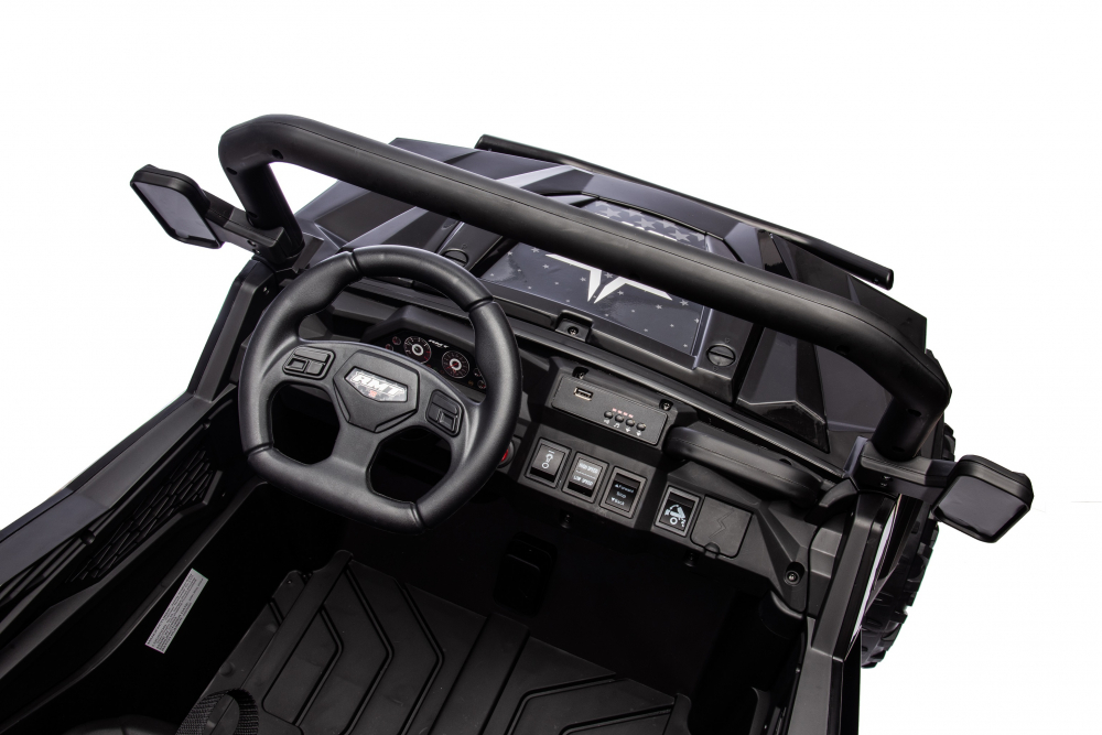 Masinuta electrica pentru 2 copii Nichiduta Speed 4x4 Black cu remorca,telecomanda 2.4G,acumulator 12V10Ah,4 motoare,roti din cauciuc EVA,scaun din piele,suspensii,faruri cu lumini LED,mufa USB,MP3,Bluetooth,centuri siguranta - 3
