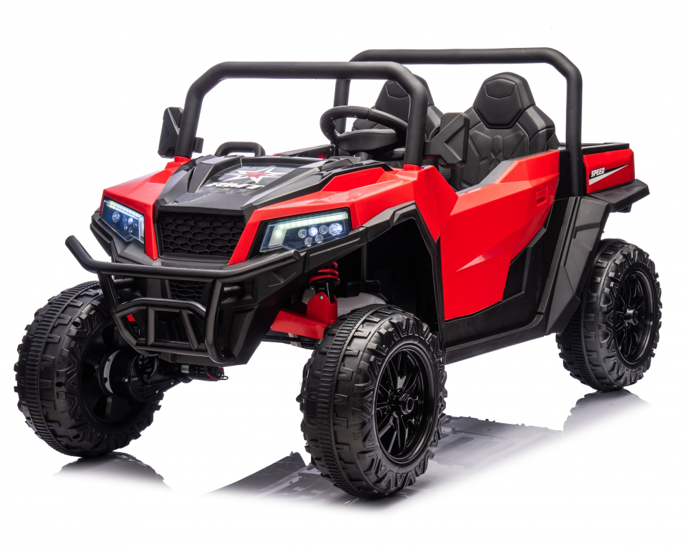 Masinuta electrica pentru 2 copii Nichiduta Speed 4x4 Red cu remorca,telecomanda 2.4G,acumulator 12V10Ah,4 motoare,roti din cauciuc EVA,scaun din piele,suspensii,faruri cu lumini LED,mufa USB,MP3,Bluetooth,centuri siguranta - 1