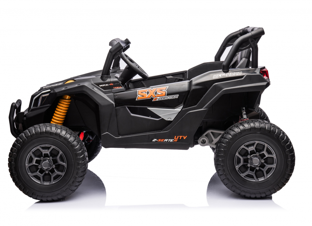 Masinuta electrica pentru 2 copii Nichiduta Turbo Off Road 4X4 Black 24V,cu telecomanda 2.4G,Suspensii,4 motoare,roti din cauciuc EVA,Scaun din piele,Usi cu deschidere,Lumini LED,Muzica,Centura de siguranta,Mufa USB,Bluetooth - 3