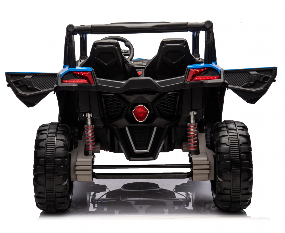 Masinuta electrica pentru 2 copii Nichiduta Turbo Off Road 4X4 Blue 24V ,cu telecomanda 2.4G,Suspensii,4 motoare,roti din cauciuc EVA,Scaun din piele,Usi cu deschidere,Lumini LED,Muzica,Centura de siguranta,Mufa USB,Bluetooth - 3