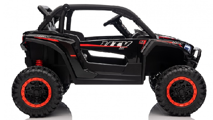 Masinuta electrica pentru copii Nichiduta Sport UTV KCK Black 4x4,Telecomanda 2.4G,Acumulator 24V 7Ah,4 motoarex50w,Roti din cauciuc EVA,Scaun din piele,Suspensii,Faruri cu lumini LED,Mufa USB,MP3,Bluetooth,Centura siguranta