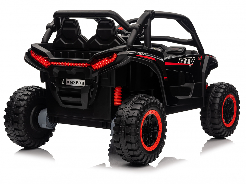Masinuta electrica pentru copii Nichiduta Sport UTV KCK Black 4x4,Telecomanda 2.4G,Acumulator 24V 7Ah,4 motoarex50w,Roti din cauciuc EVA,Scaun din piele,Suspensii,Faruri cu lumini LED,Mufa USB,MP3,Bluetooth,Centura siguranta - 2