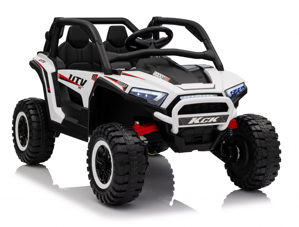 Masinuta electrica pentru copii Nichiduta Sport UTV KCK White 4x4,Telecomanda 2.4G,Acumulator 24V 7Ah,4 motoare x 50w,Roti din cauciuc EVA,Scaun din piele,Suspensii,Faruri cu lumini LED,Mufa USB,MP3,Bluetooth,Centura sigurant - 2