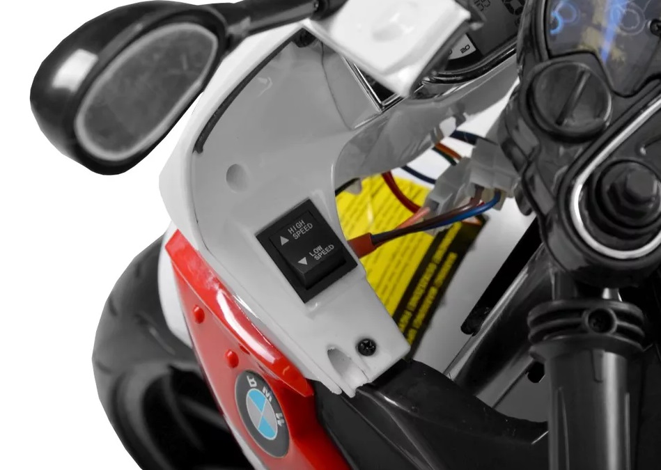 Motocicleta electrica pentru copii 12V 90W BMW 528 RR cu pornire la cheie, roti eva si scaun de piele, doua motoare puternice si cric pliabil - 6