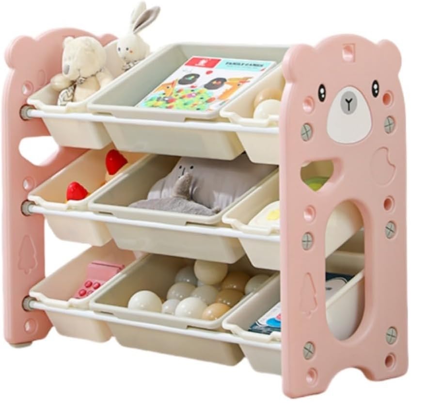 Organizator pentru copii Nichiduta Garden Pink Bear, cu rafturi deschise, pe 3 nivele, include 6 cutii mici si 3 cutii mari, dimensiune 86 x 33 x 66 cm - 2
