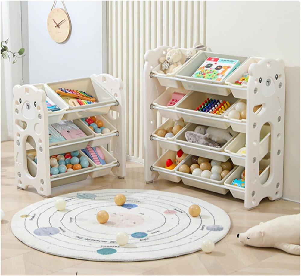 Organizator pentru copii Nichiduta Garden White Bear, cu rafturi deschise, pe 3 nivele, include 5 cutii mici si 2 cutii mari, dimensiune 66 x 33 x 66 cm - 2