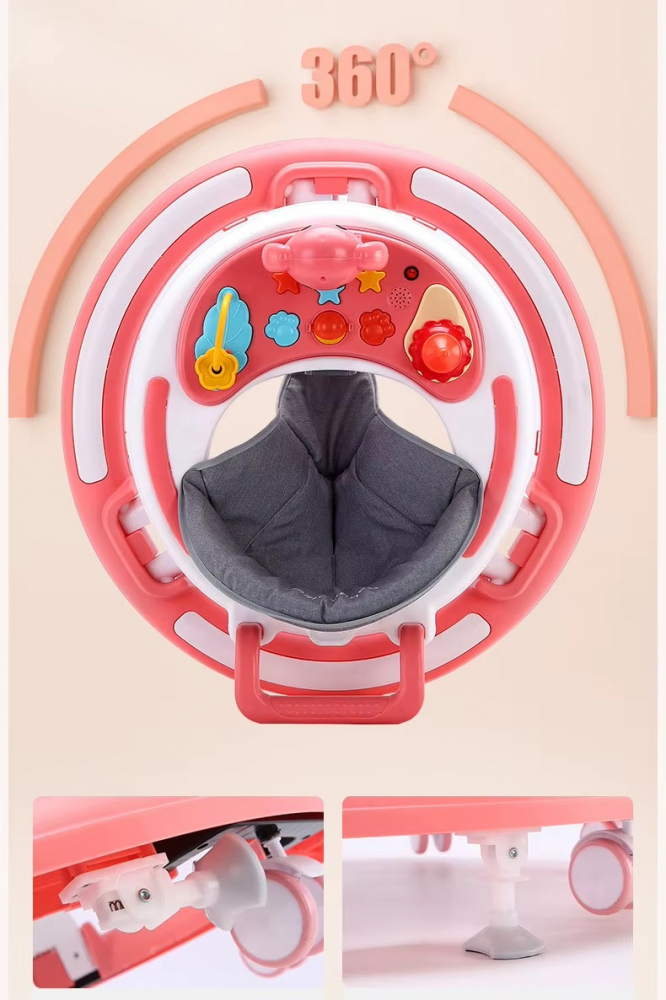 Premergator pentru copii Little Mom Pink, cu panou interactiv detasabil cu sunete si lumini, sezut rotativ 360, roti silentioase, prevazut cu maner de sustinereimpingere - 9