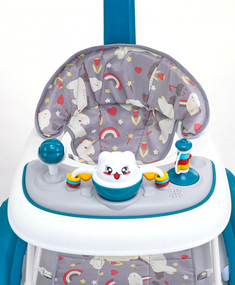 Premergator pentru copii Little Mom, multifunctional cu maner parental, sistem de balansare, Muzica, roti silentioase, cu perna de sezut si copertina detasabila, dimensiune 54 x 17 x 86 cm, Green - 2