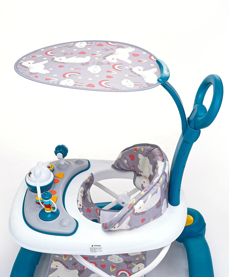 Premergator pentru copii Little Mom, multifunctional cu maner parental, sistem de balansare, Muzica, roti silentioase, cu perna de sezut si copertina detasabila, dimensiune 54 x 17 x 86 cm, Green - 4
