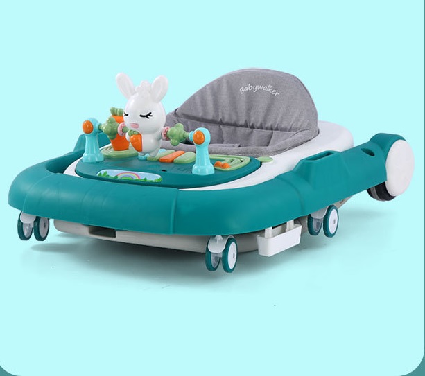 Premergator copii Little Mom Grey Rabbit, pliabil, cu maner de sustinere parental, cu perna de sezut, panou interactiv detasabil, roti silentioase cu rotire 360 grade si sistem de franare, structura piramidala - 3