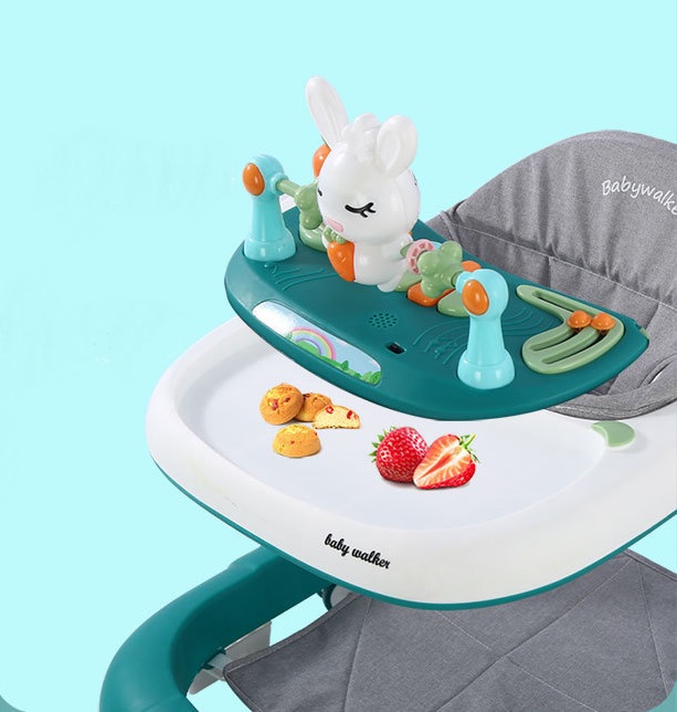 Premergator copii Little Mom Grey Rabbit, pliabil, cu maner de sustinere parental, cu perna de sezut, panou interactiv detasabil, roti silentioase cu rotire 360 grade si sistem de franare, structura piramidala - 5