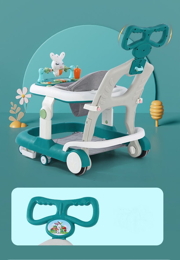 Premergator copii Little Mom Grey Rabbit, pliabil, cu maner de sustinere parental, cu perna de sezut, panou interactiv detasabil, roti silentioase cu rotire 360 grade si sistem de franare, structura piramidala - 7