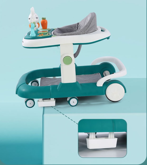 Premergator copii Little Mom Grey Rabbit, pliabil, cu maner de sustinere parental, cu perna de sezut, panou interactiv detasabil, roti silentioase cu rotire 360 grade si sistem de franare, structura piramidala - 8