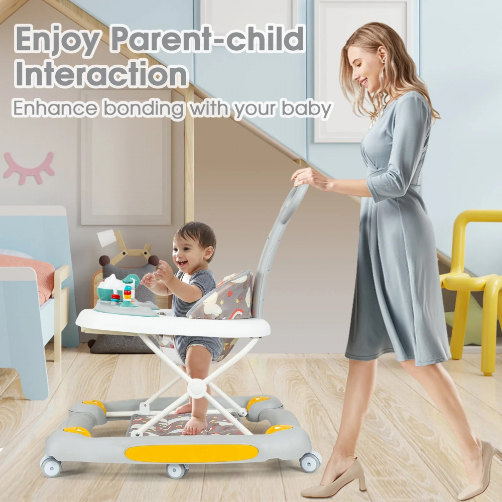 Premergator pentru bebelusi Little Mom, multifunctional cu maner parental, sistem de balansare, Muzica, roti silentioase, cu perna de sezut si copertina detasabila, dimensiune 54 x 17 x 86 cm, Grey - 2