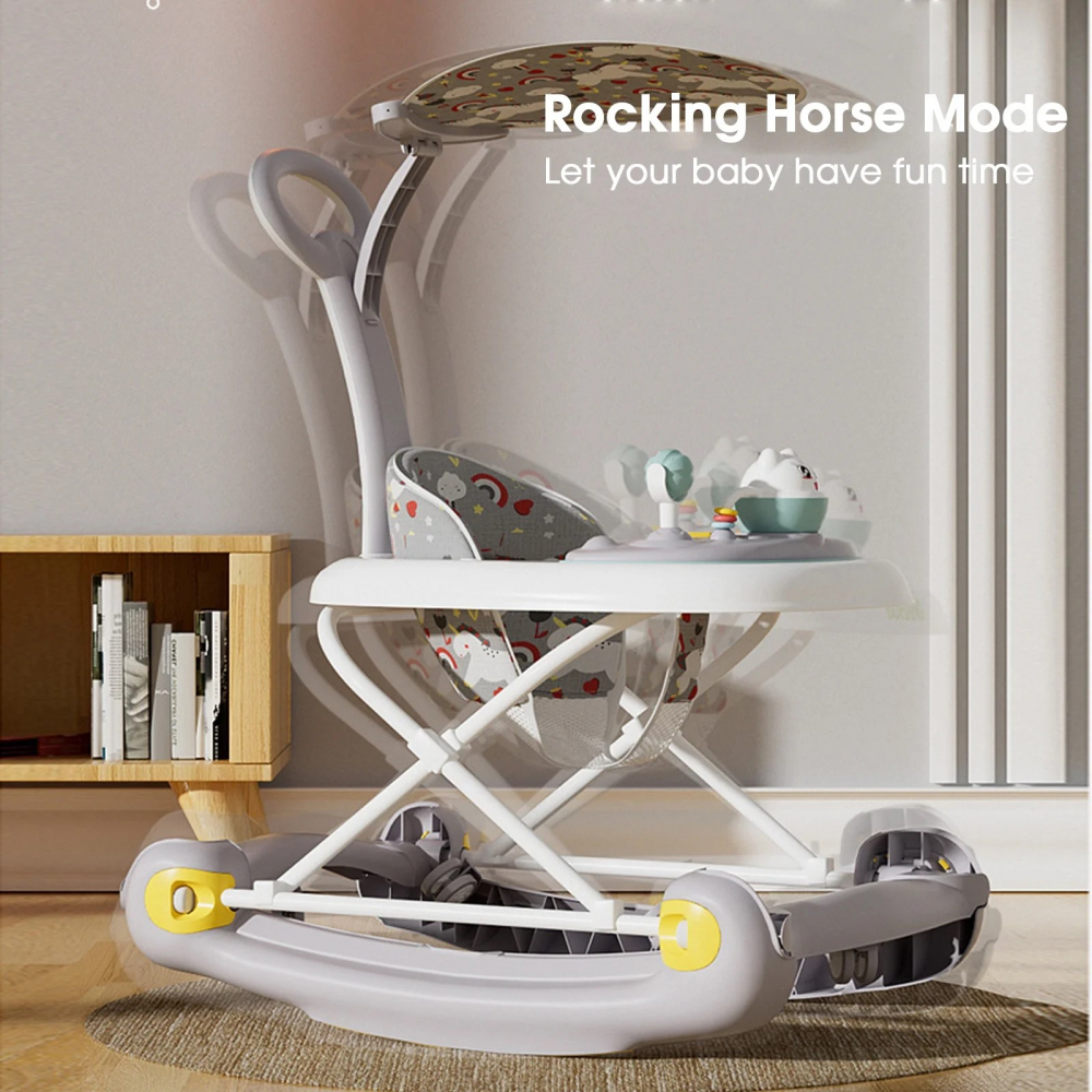 Premergator pentru bebelusi Little Mom, multifunctional cu maner parental, sistem de balansare, Muzica, roti silentioase, cu perna de sezut si copertina detasabila, dimensiune 54 x 17 x 86 cm, Grey - 3